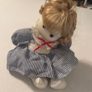 Vintage wind up and moving Striped Blue and White Doll
